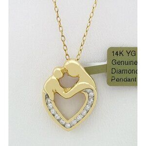 Genuine 0.36 Ct Diamonds Heart Mother/Daughter Pendant 14k Yellow Gold